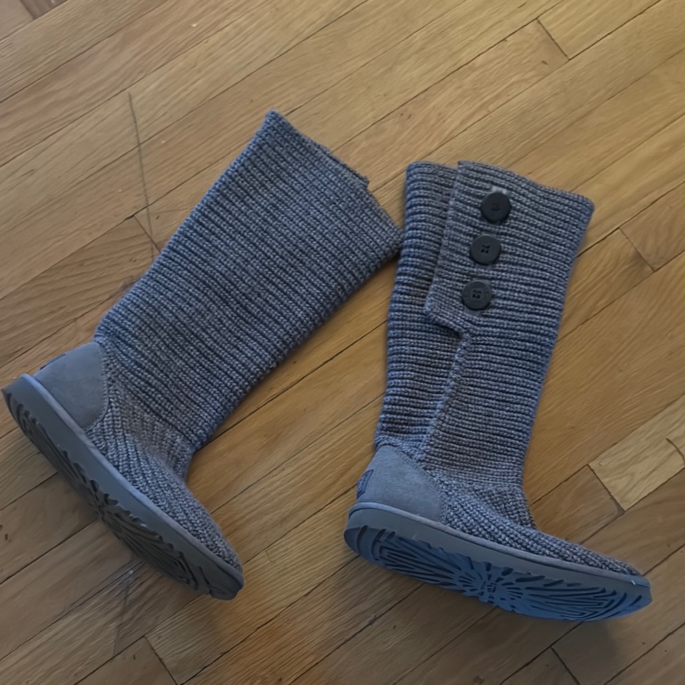 Cozy Gray Knit Button Boots